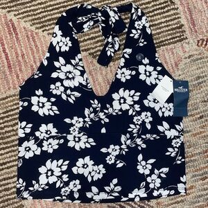 Hollister Navy Floral Halter Tank